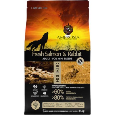 AMBROSIA GRAIN FREE DOG ADULT MINI SENSITIVE FRESH SALMON & RABBIT (5 kg)