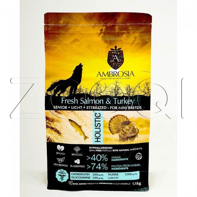 AMBROSIA GRAIN FREE DOG MINI SENIOR LIGHT STERILISED FRESH SALMON & TURKEY (5 kg)