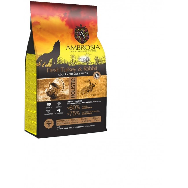 AMBROSIA GRAIN FREE DOG ADULT SENSITIVE FRESH TURKEY & RABBIT (12 kg)